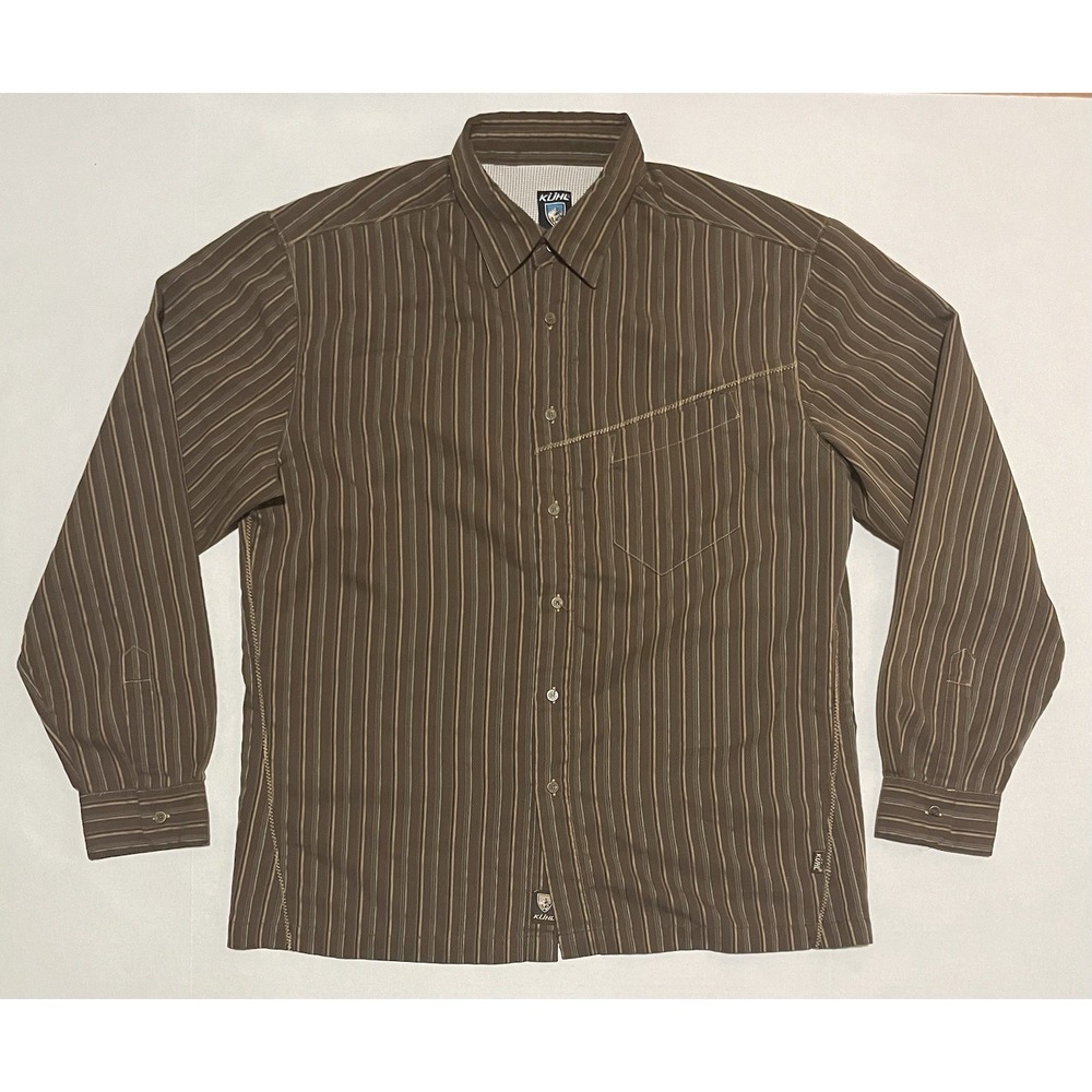 Kuhl Shirt‎ Mens Size XL Brown Stripes Lightweight Western Long Sleeve Button Up